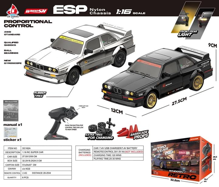 50 KM/H 1:16 Retro RC Araba 4X4 Uzaktan Kumanda Drift Spor Araba