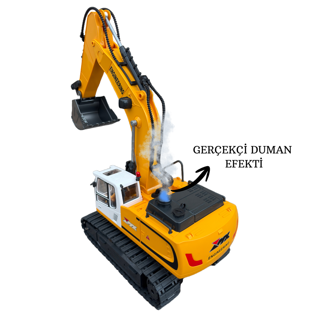 RC Ekskavatör - Metal Kepçeli Buhar Efektli Kumandalı İş Makinesi