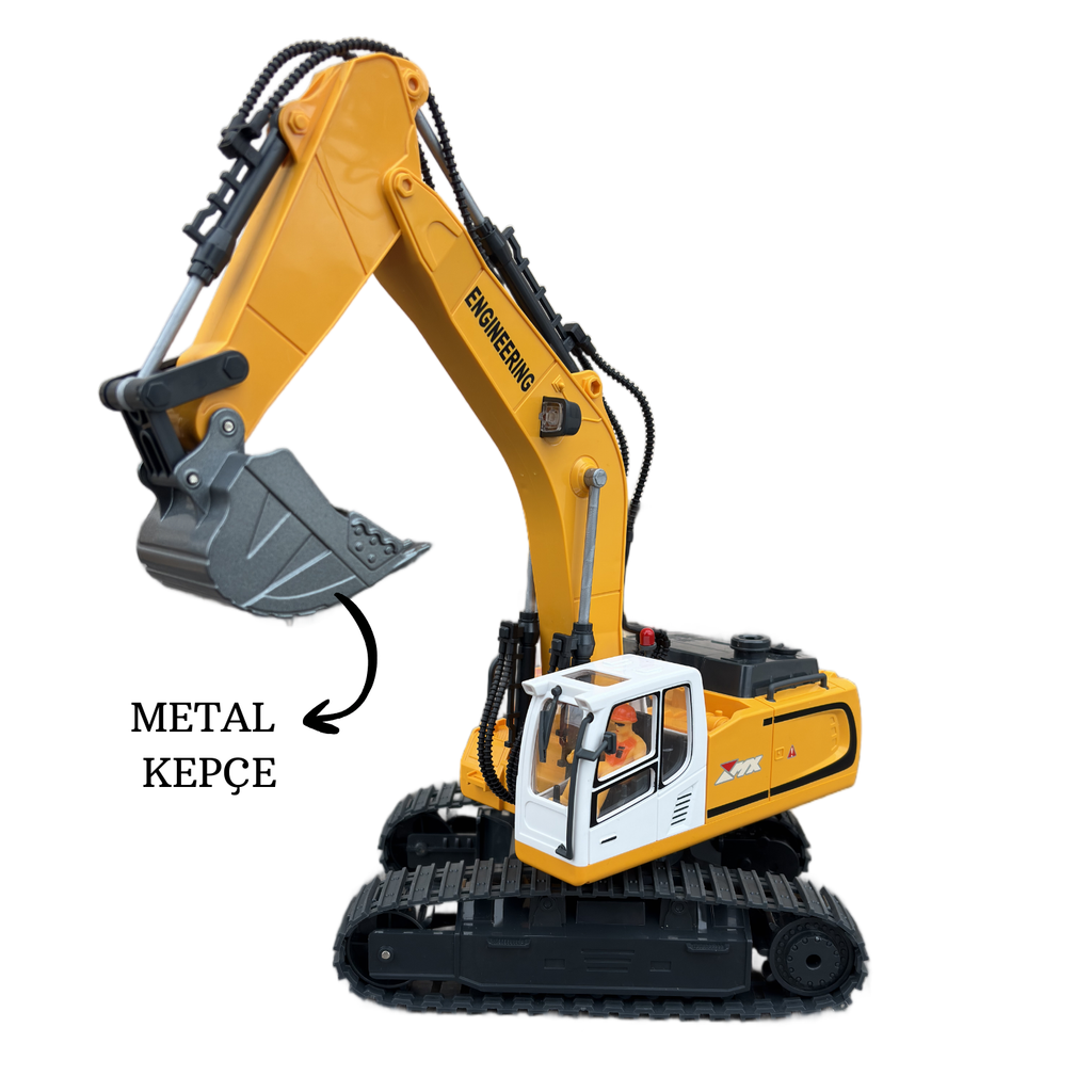 RC Ekskavatör - Metal Kepçeli Buhar Efektli Kumandalı İş Makinesi
