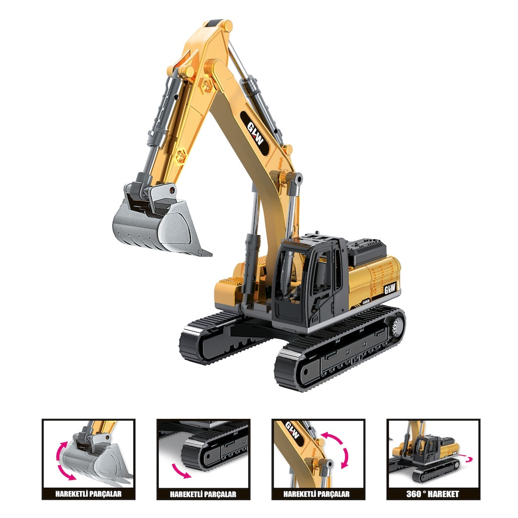 Metal Sürtmeli İnşaat Araçları 1:70 Ölçek | Ekskavatör – Kepçe – Forklift
