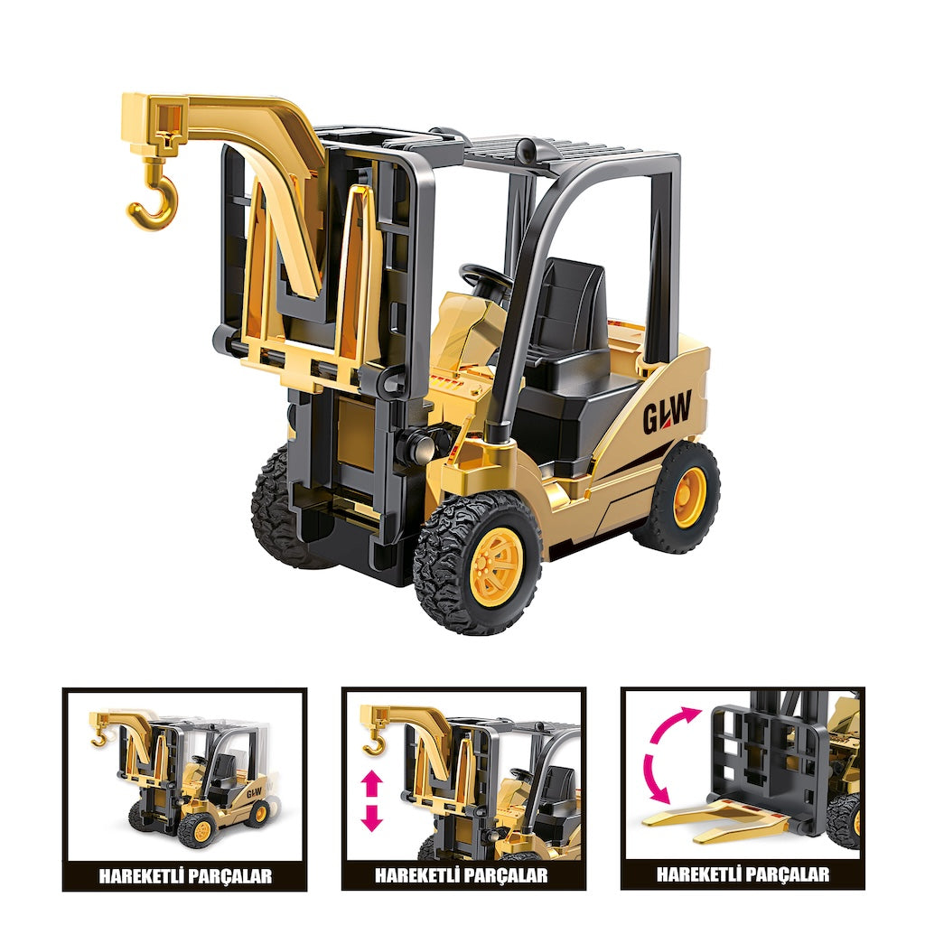 Metal Sürtmeli İnşaat Araçları 1:70 Ölçek | Ekskavatör – Kepçe – Forklift
