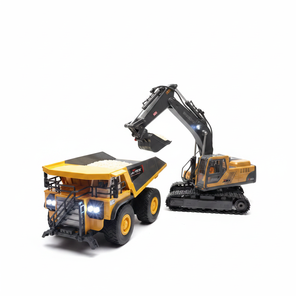 RC Ekskavatör + Kamyon Set - Profesyonel Ürün Fotoğrafı